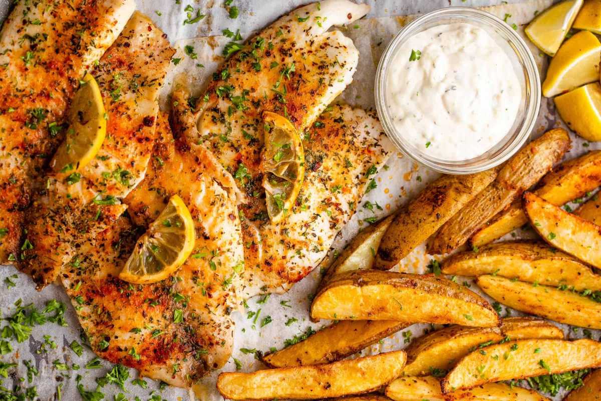 Sheet Pan Fish and Chips. 