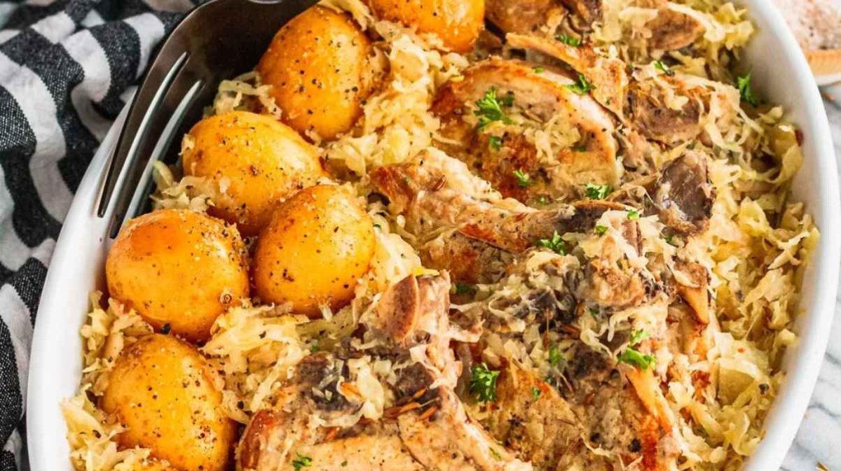 Simple Slow Cooker Pork Chops And Sauerkraut. 