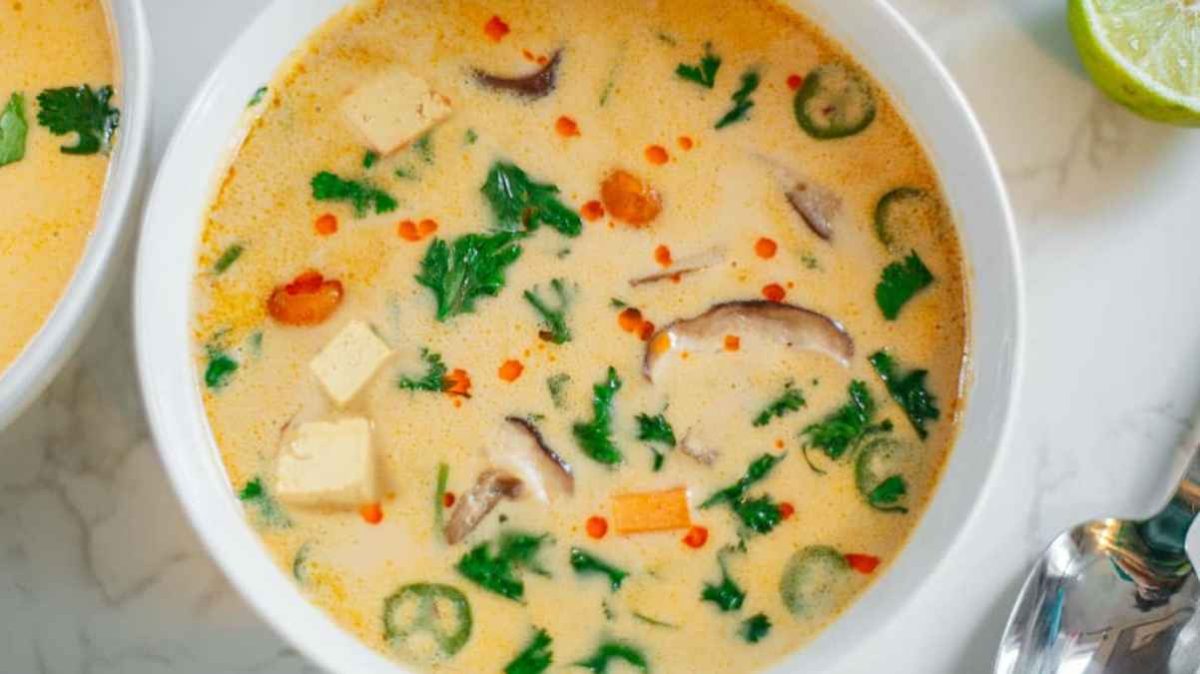 Vegan Tom Kha Soup With Tofu.