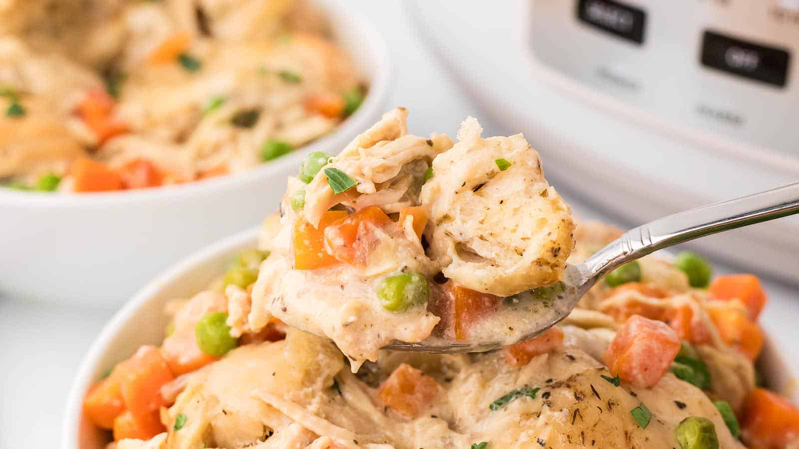 Crockpot Chicken and Dumplings recipe by Cheerful Cook.