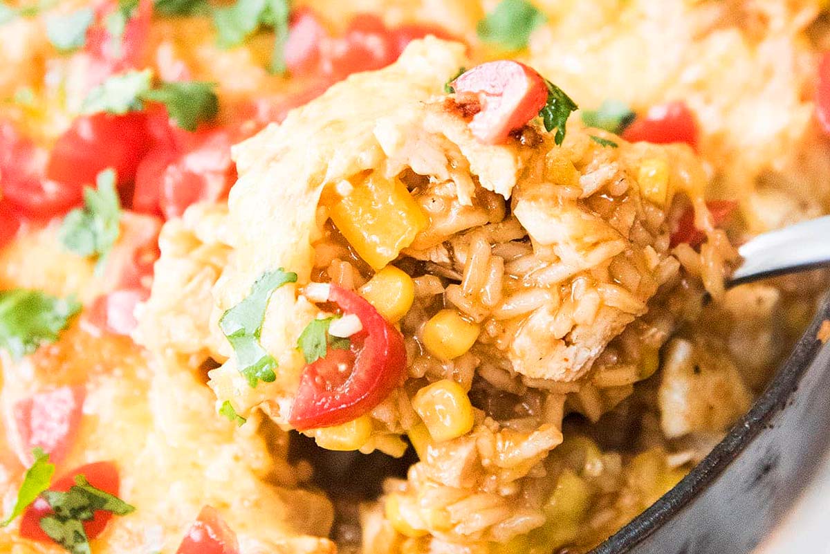 One Pot Chicken Enchilada Rice Casserole.