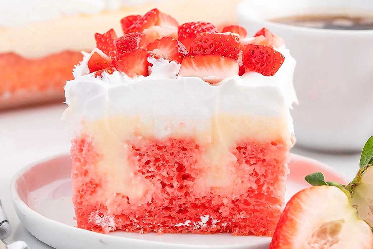 Strawberry Cheesecake Poke Cake. 