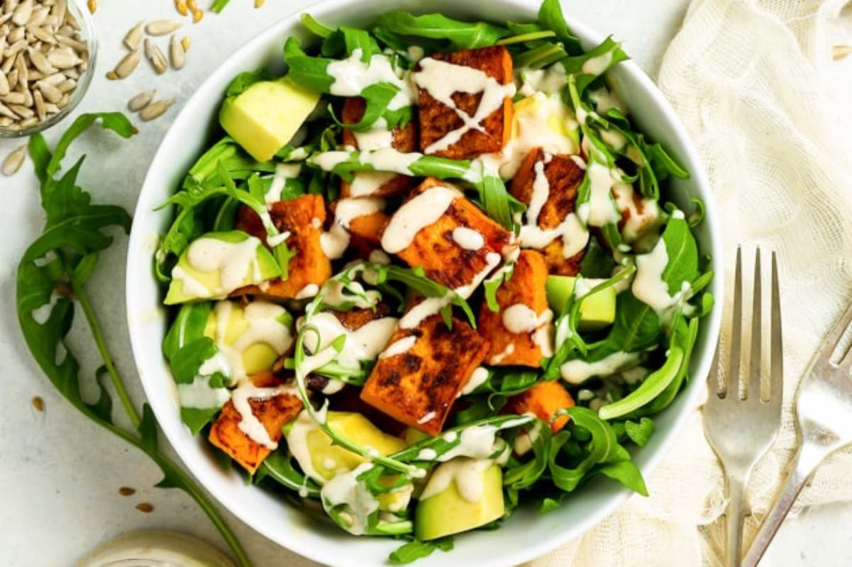 15-Minute Sweet Potato & Arugula Salad With Avocados. 