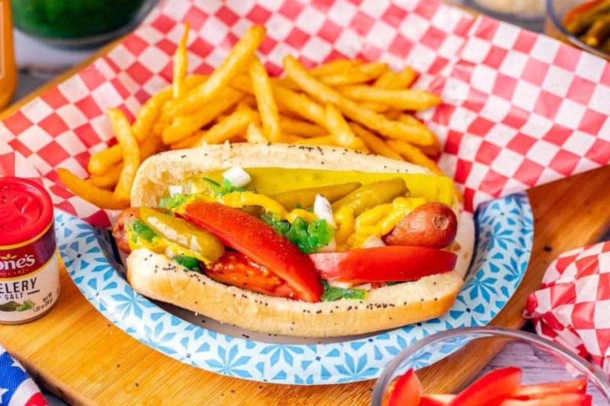 Authentic Chicago Style Hot Dogs.