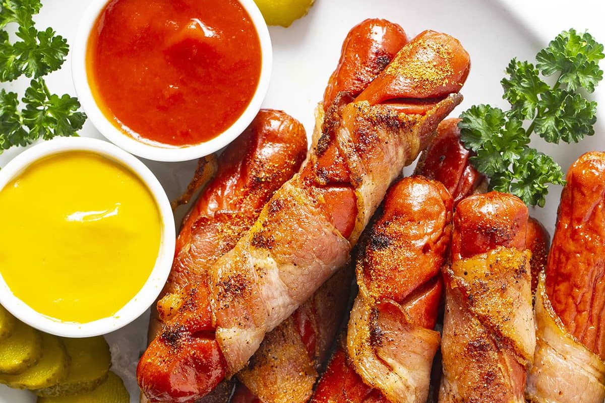 Bacon Wrapped Hot Dogs.