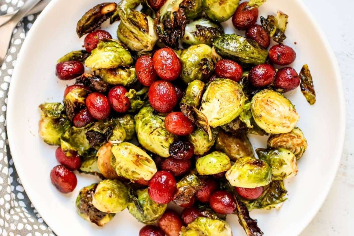 Balsamic Glazed Brussels Sprouts With Grapes.