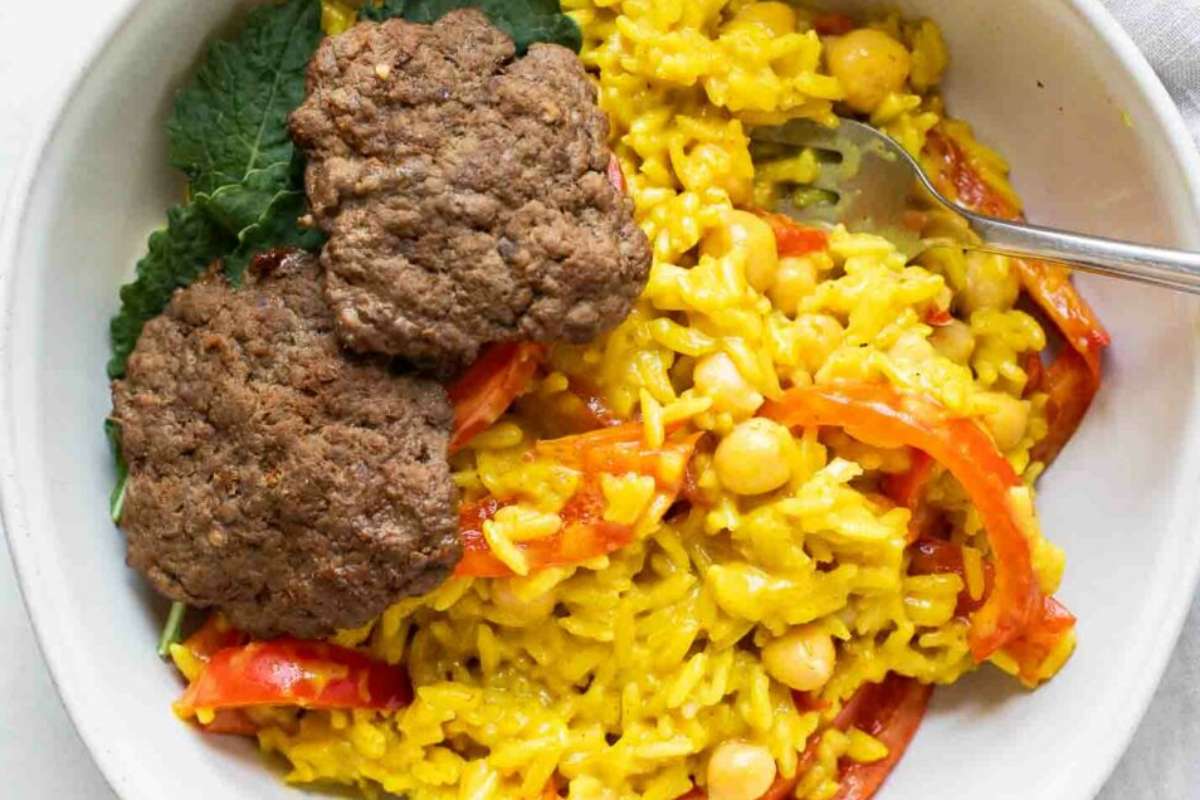 Beef Curry Rice Burger Bowls. 