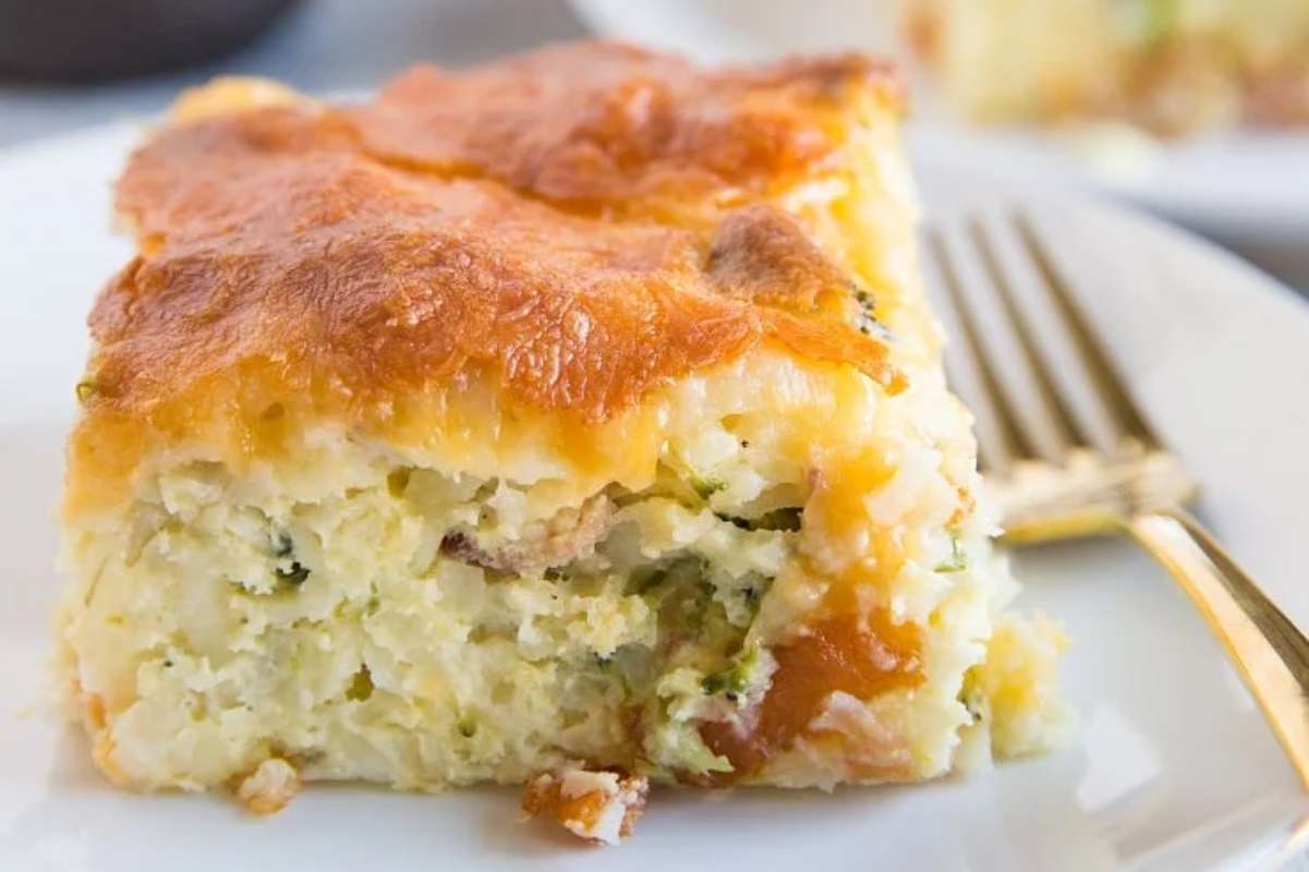 Broccoli Cheddar Egg And Hashbrown Casserole.