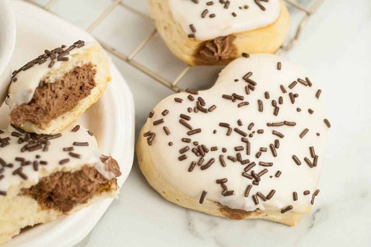 Donuts on a counter.