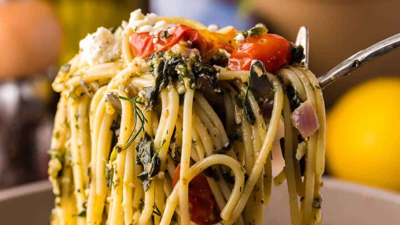 One Pot Greek Spaghetti recipe by Busy Day Dinners.
