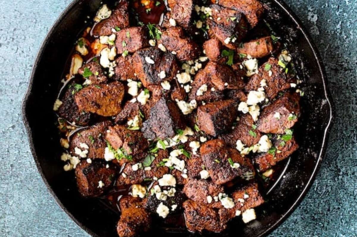 Buttery Blackened Steak Bites with Gorgonzola. 