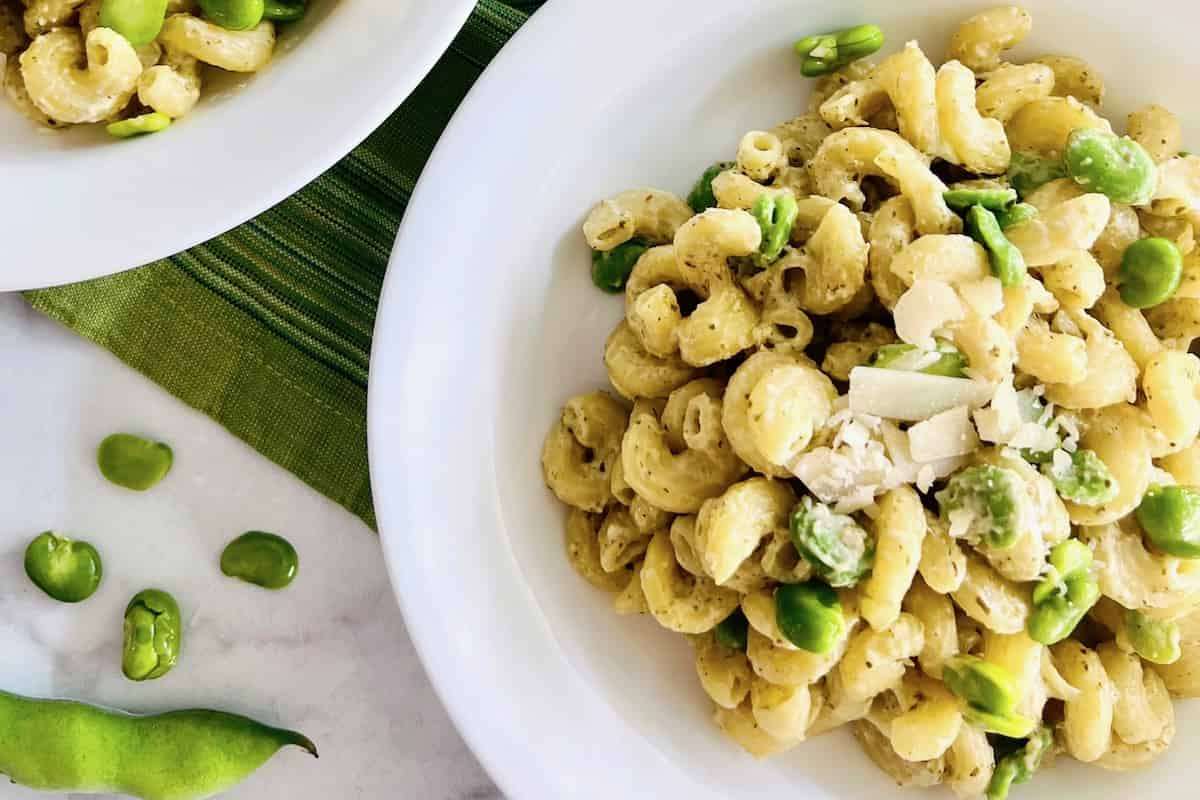 Creamy Pesto Pasta With Fava Beans. 