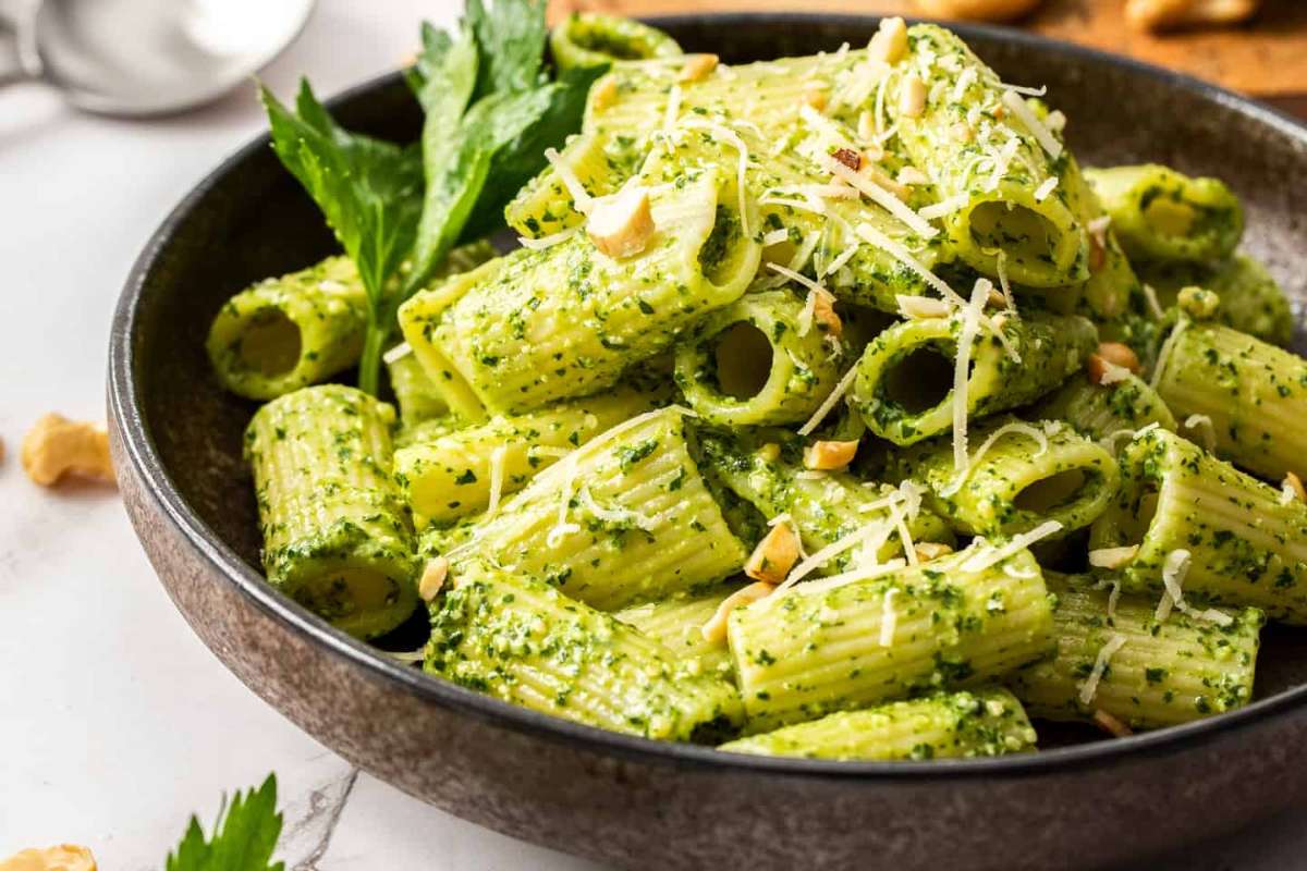 Celery Pesto Rigatoni. 