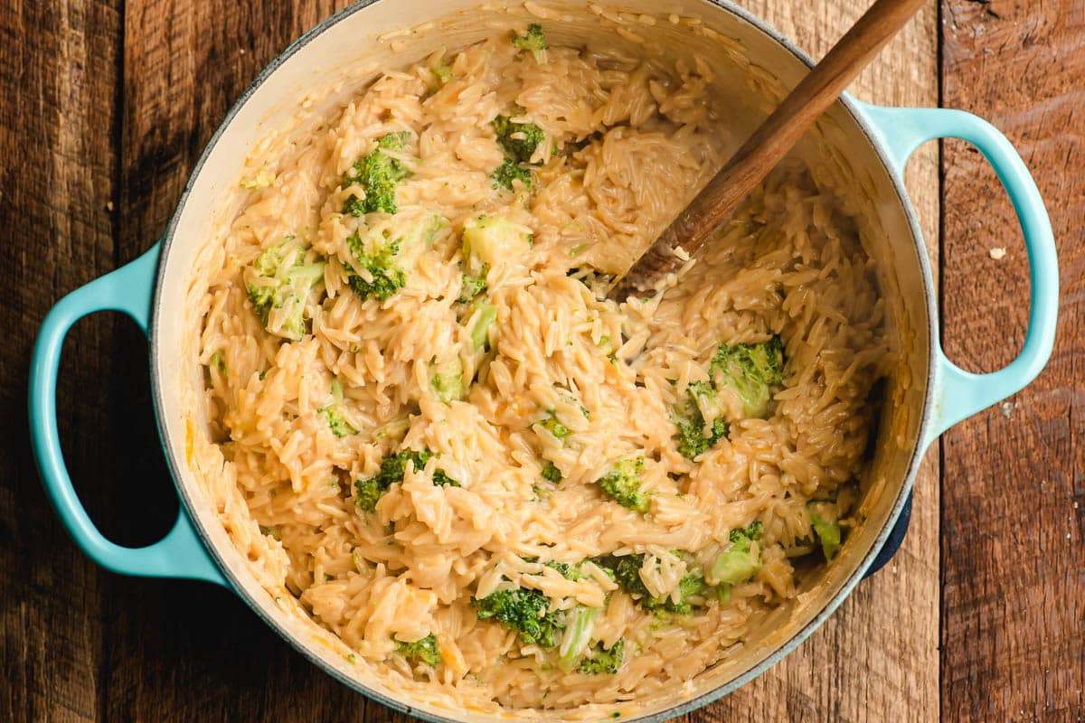 Cheesy Broccoli Orzo. 