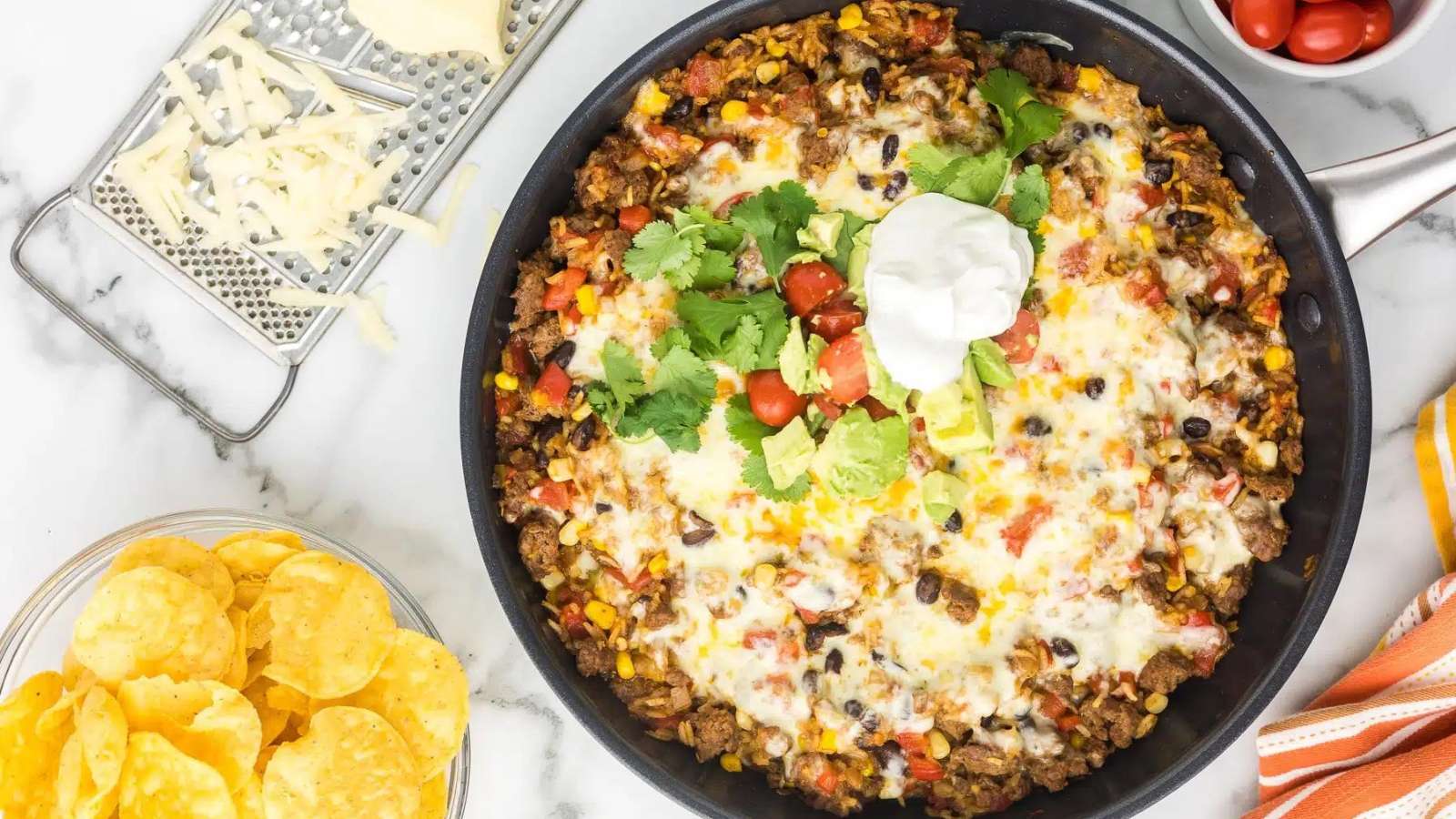One Pot Cheesy Taco Skillet recipe by Cooking Up Memories.