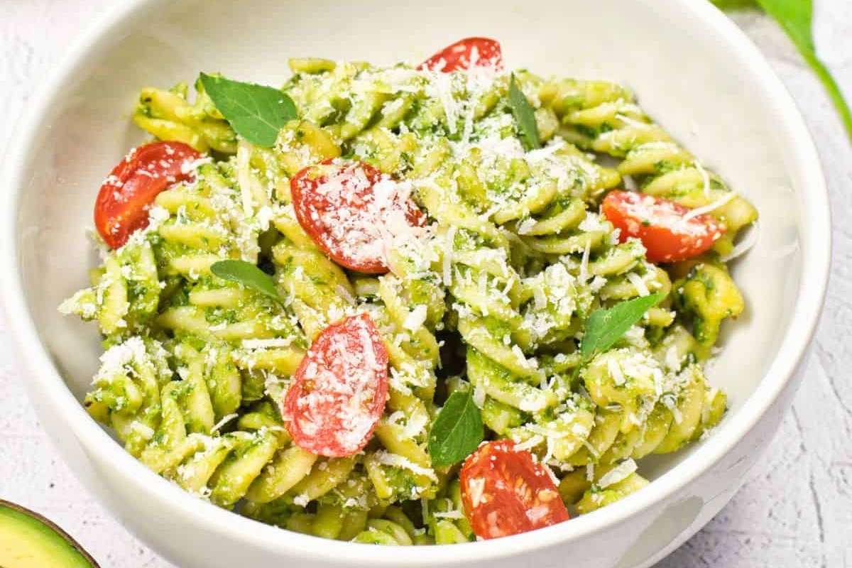 Creamy Mediterranean Diet Avocado Pasta. 