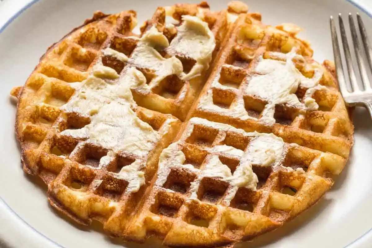 Crispy Homemade Buttermilk Waffles. 