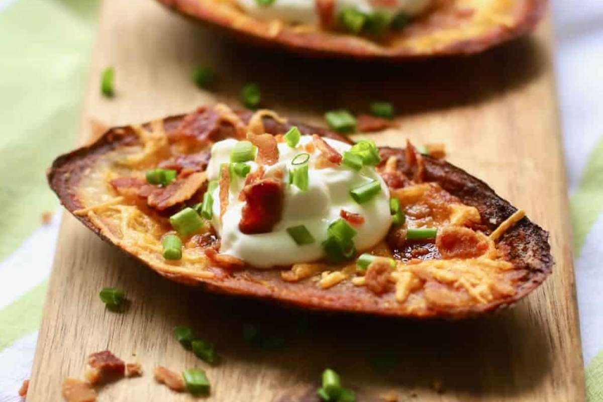 Easy Loaded Air Fryer Potato Skins. 