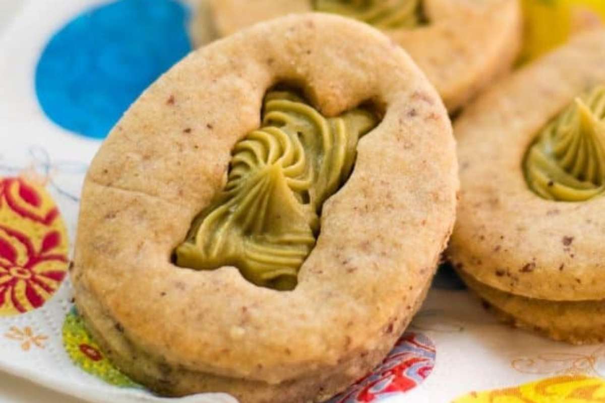 Easter Cut Out Cookies With Pistachio Ganache.
