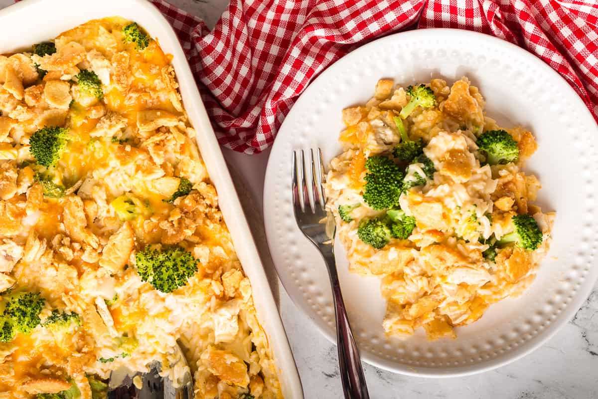 Easy Cheesy Chicken Broccoli Rice Casserole Recipe.