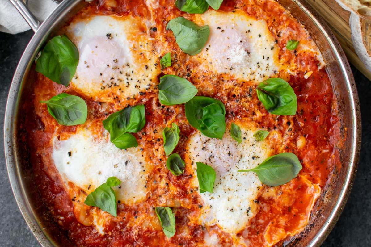 eggs in purgatory with white beans. 