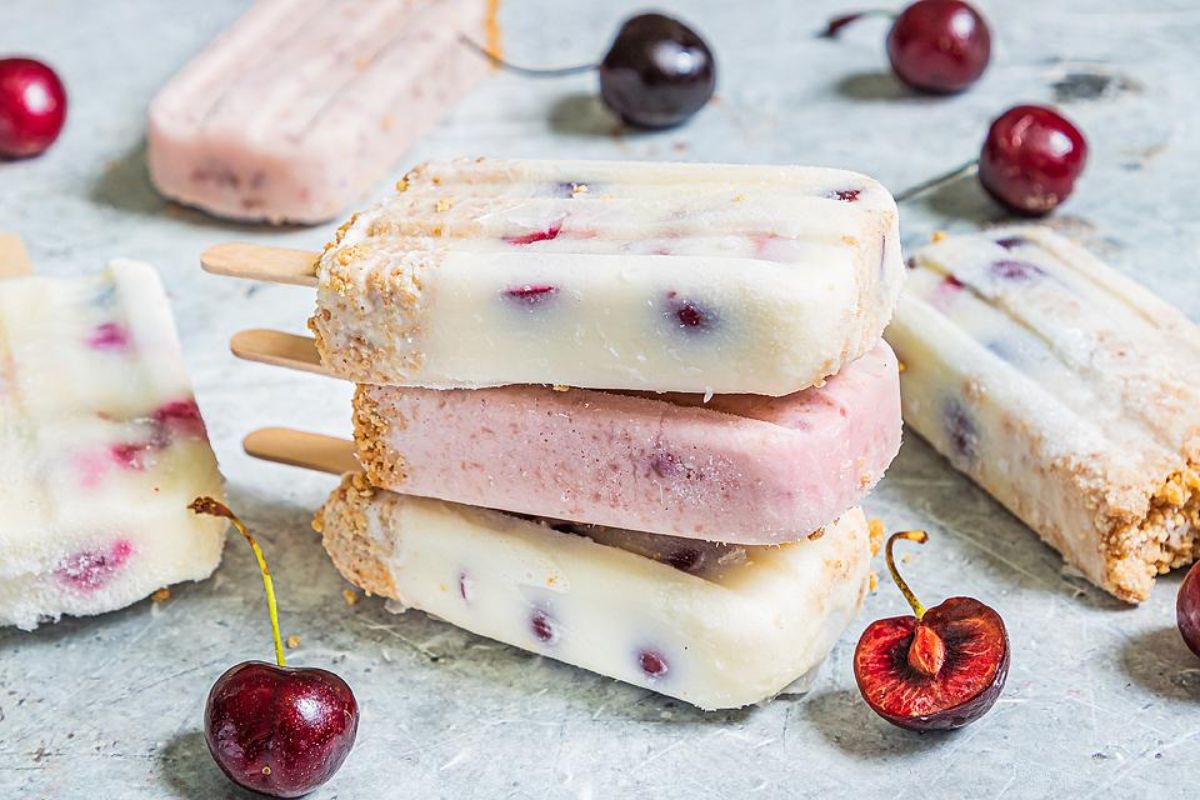 Fresh Cherry Cheesecake Popsicles