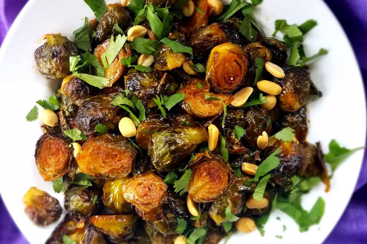 Gochujang Roasted Brussels Sprouts. 