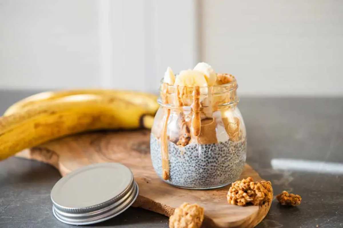 Healthy Protein Packed Banana Chia Seed Pudding Peanut Butter Parfait.