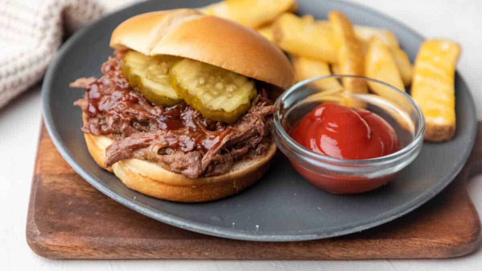 Slow Cooker Barbecue Beef recipe by I Heart Eating.