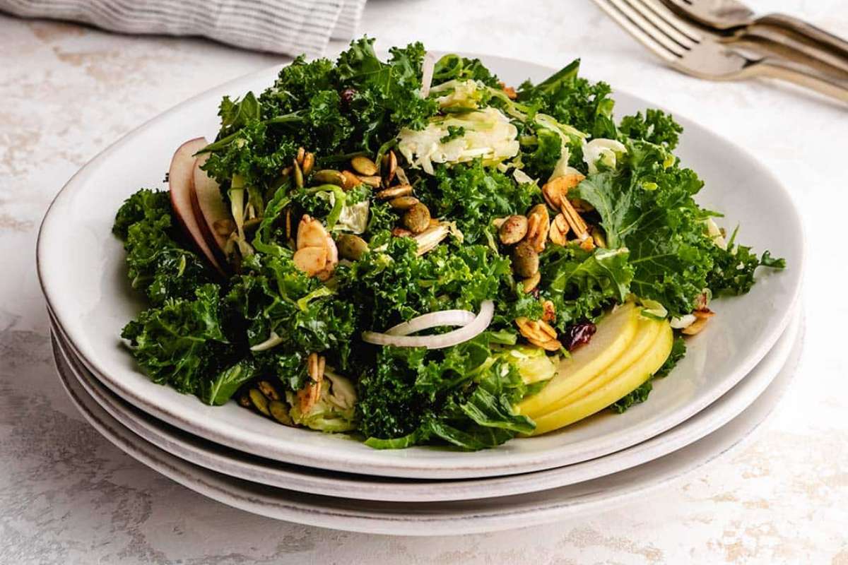 Kale And Brussels Sprout Salad (Vegan). 