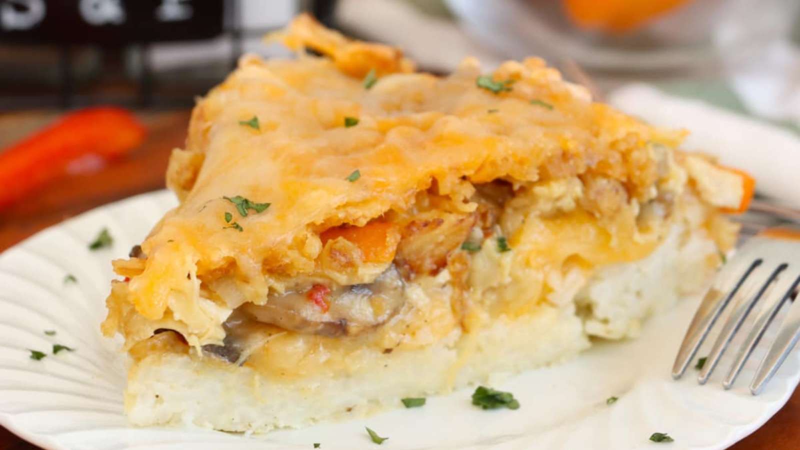 Chicken And Rice Crust Pie recipe by Kitchen Divas.