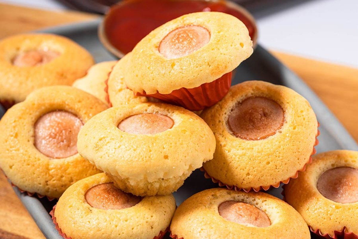 Mini Keto Corn Dog Muffins.