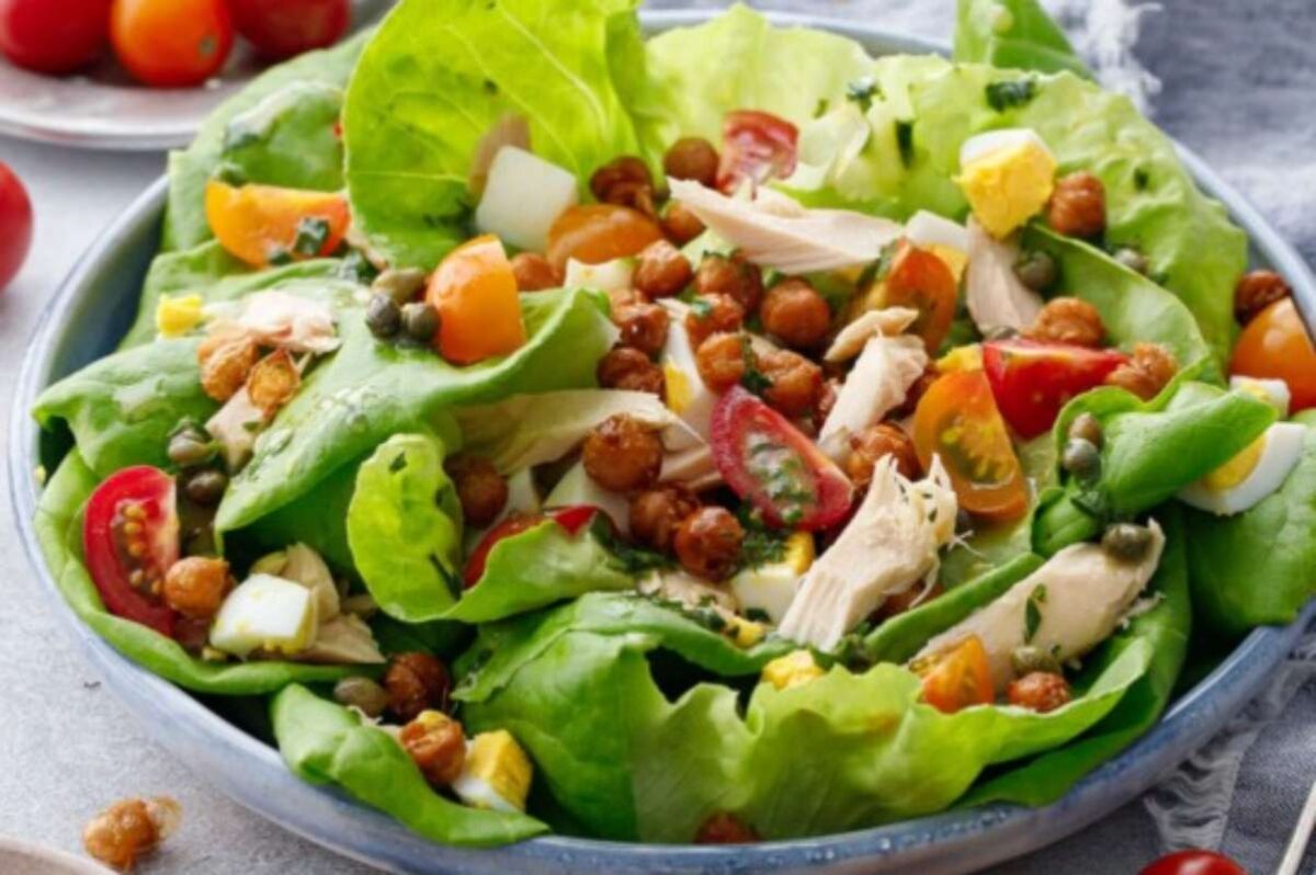 Next Level Niçoise Salad with Crispy Chickpeas and Caper Vinaigrette. 