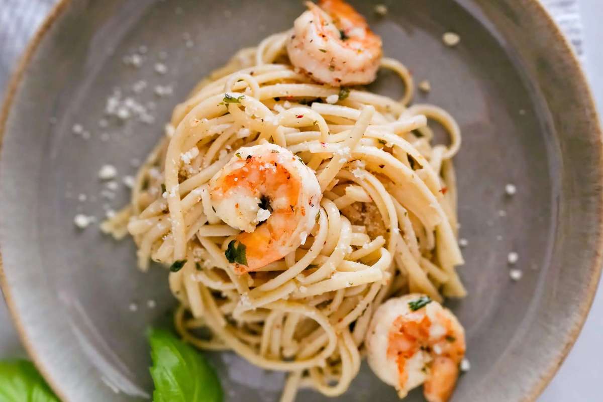 One Pot Basil Shrimp Pasta.