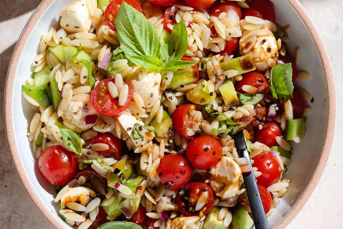 Orzo Caprese Salad. 