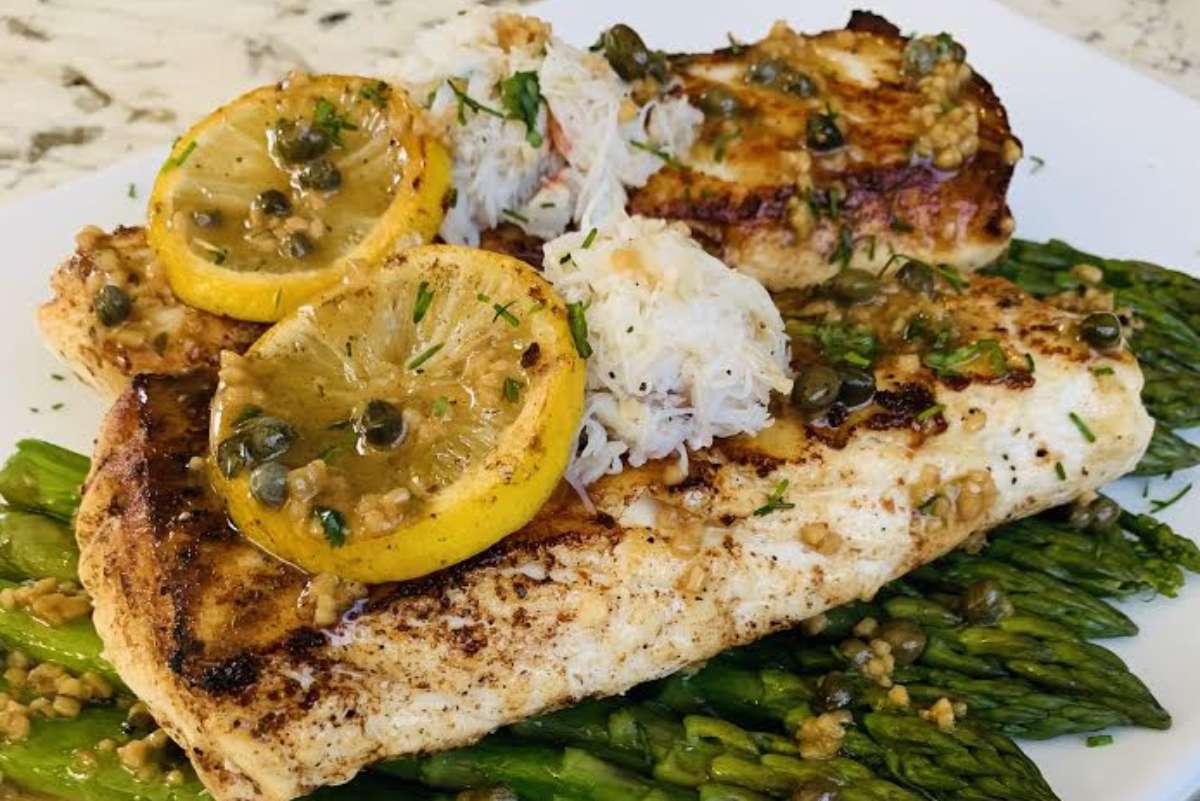 Pan Seared Halibut with Lemon Caper Sauce. 