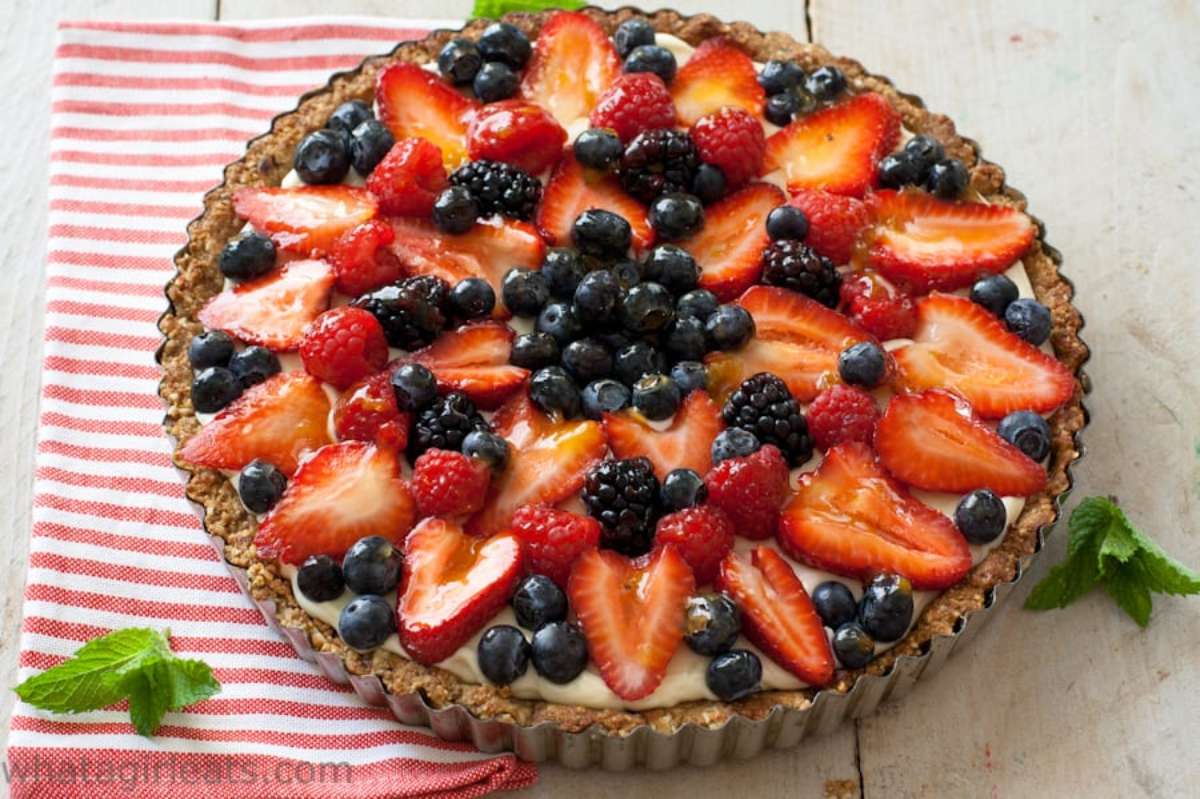 Red, White, And Blue Dessert: Grain-Free Berry Fruit Tart.
