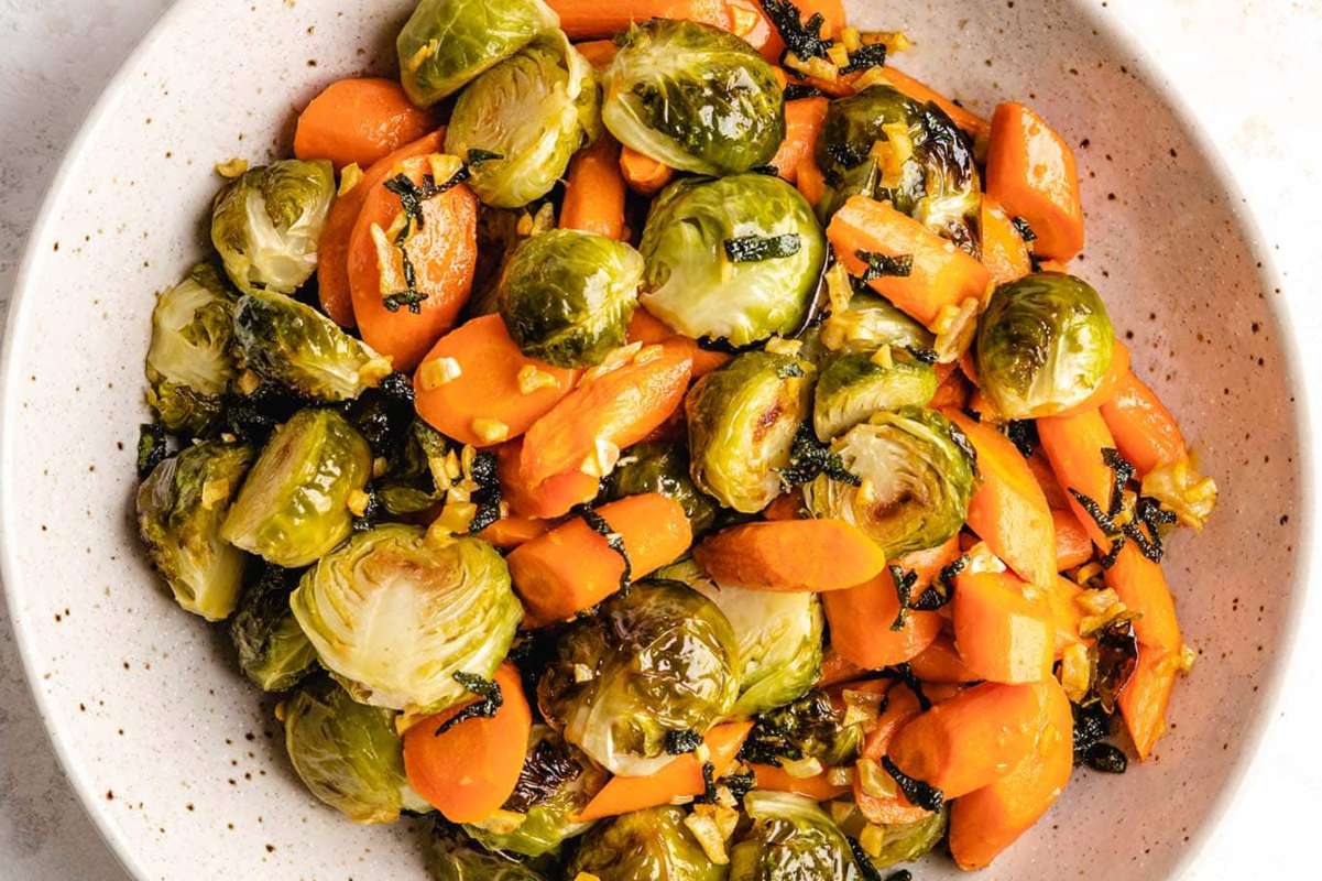 Roasted Brussels Sprouts And Carrots. 