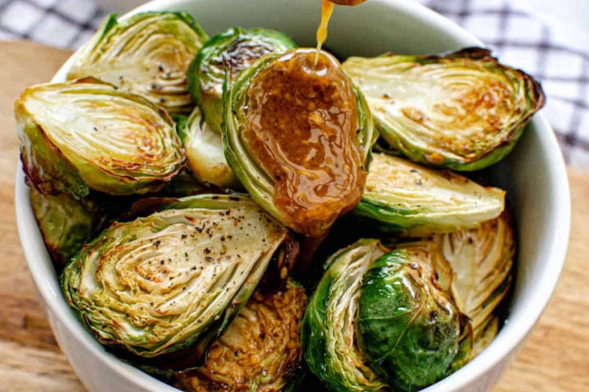 Roasted Brussels Sprouts With Balsamic Maple Dressing. 