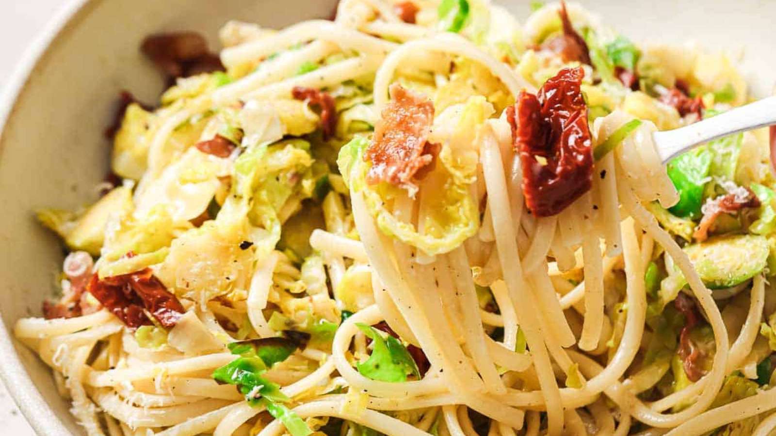 Brussels Sprouts Pasta recipe by Running to the Kitchen.