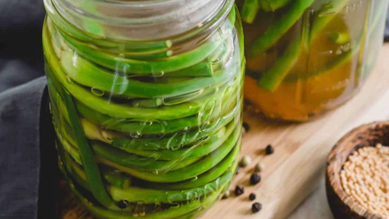 Pickled Garlic Scapes recipe by Running to the Kitchen.