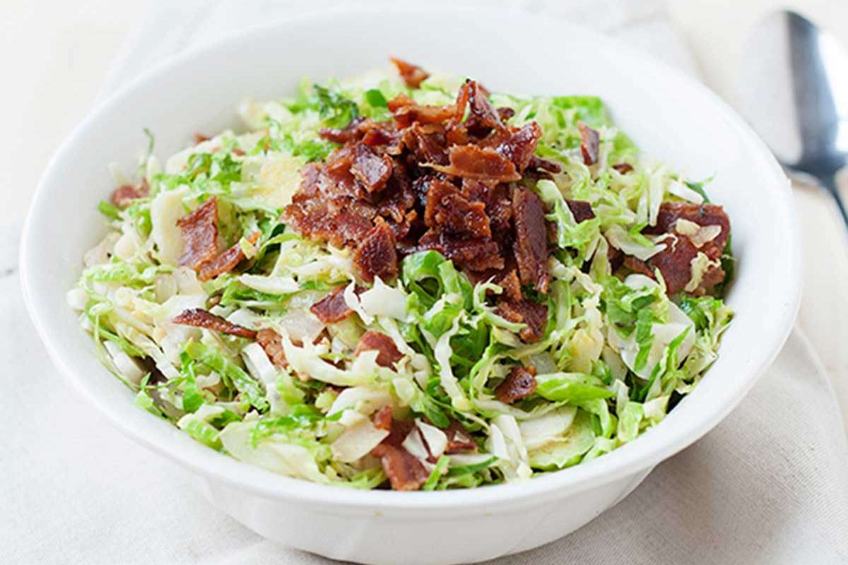 Shaved Brussels Sprouts Salad With Bacon. 