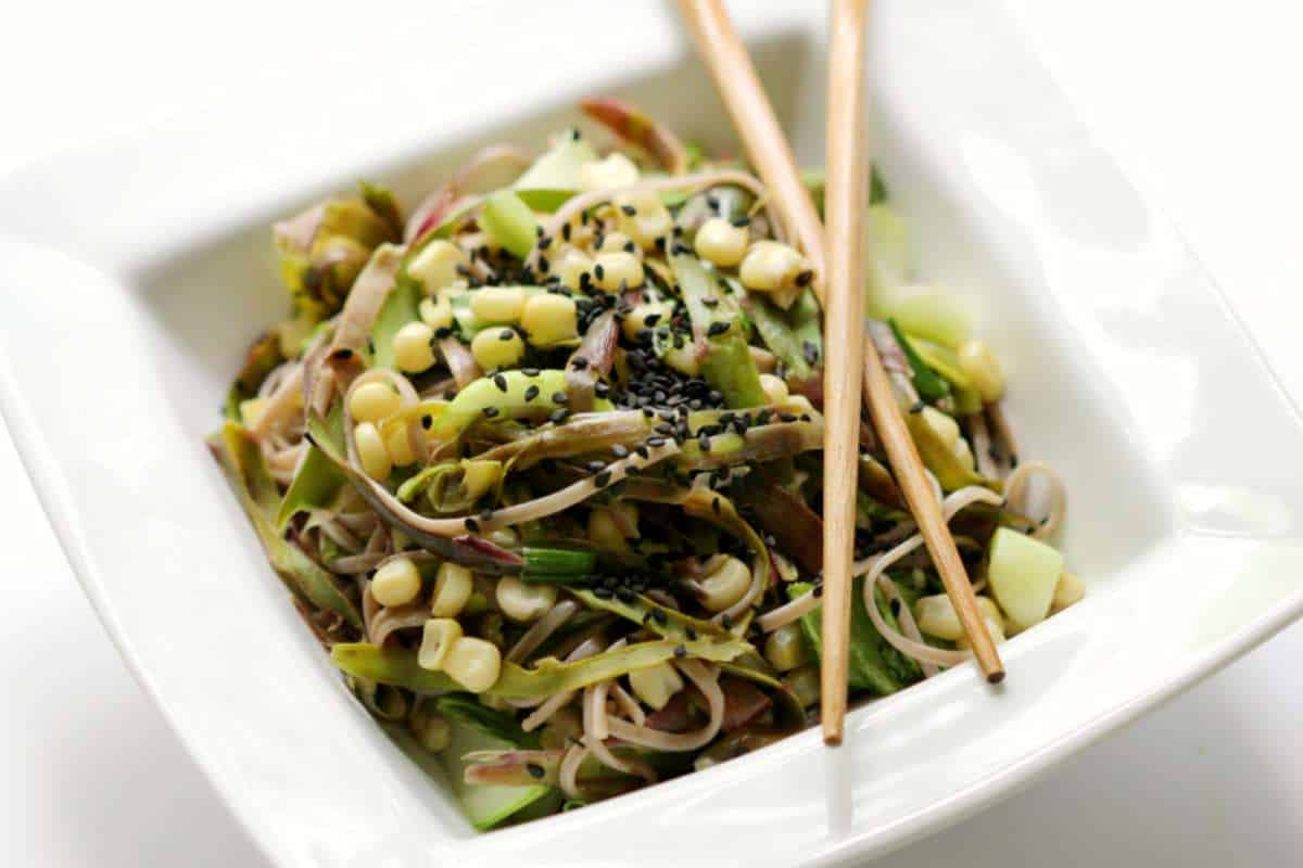 Shaved Purple Asparagus & Asian Vegetable Soba Noodles. 