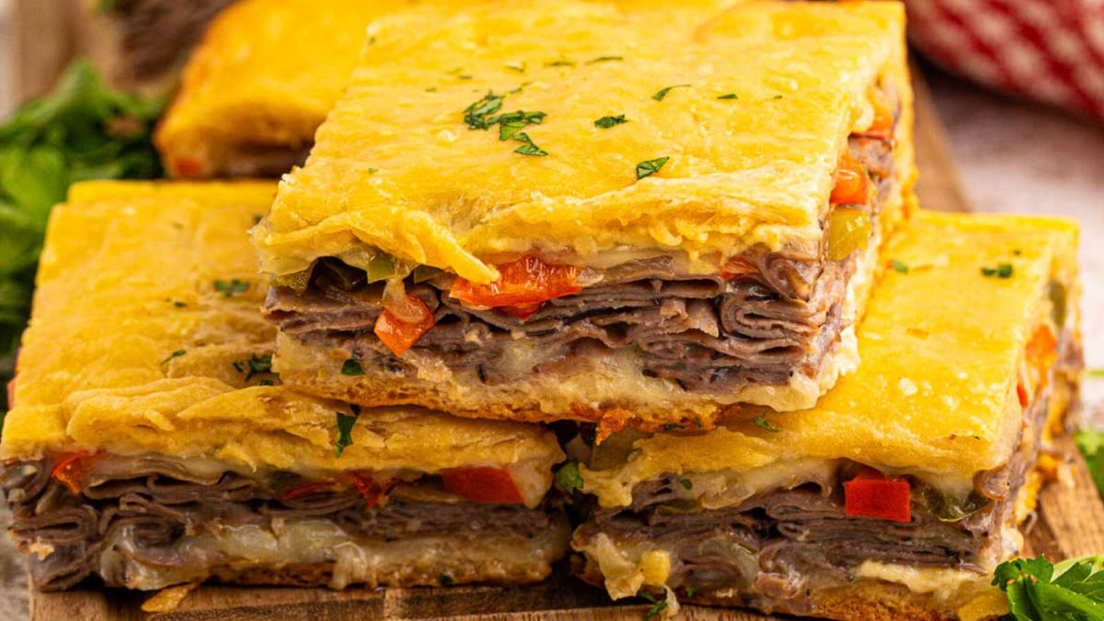 Philly Cheesesteak Squares recipe by Simply Stacie.