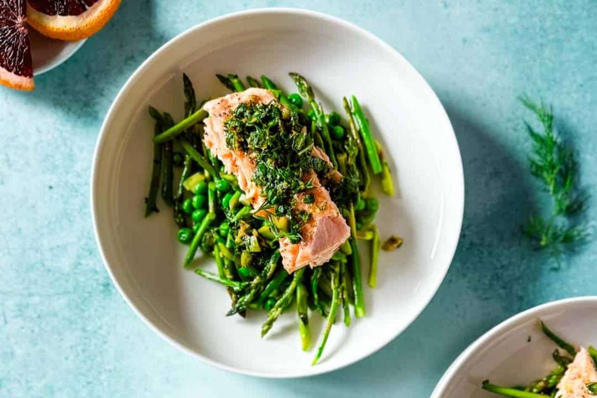 Slow Roasted Salmon with Spring Herb Sauce.