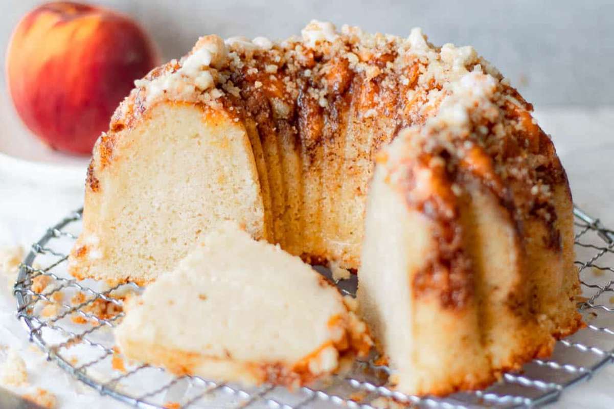 Southern Peach Cobbler Pound Cake With Cream Cheese. 