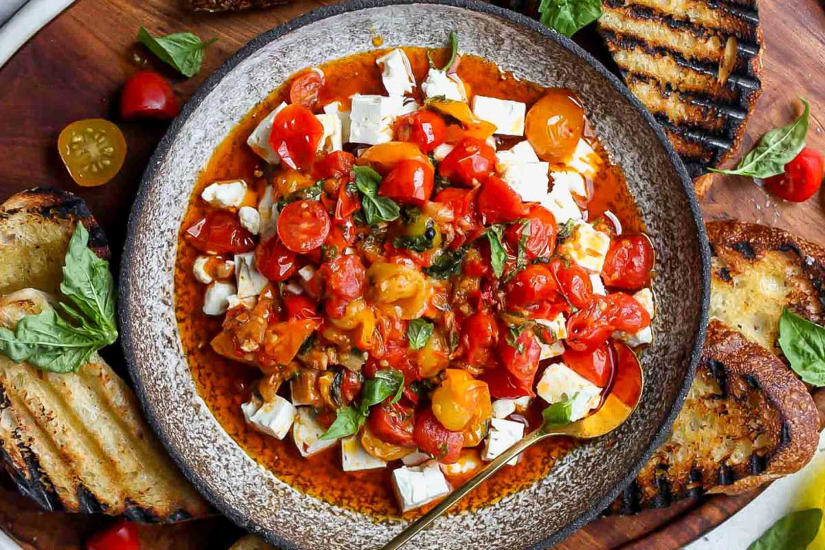 Spicy Tomato Marinated Feta. 
