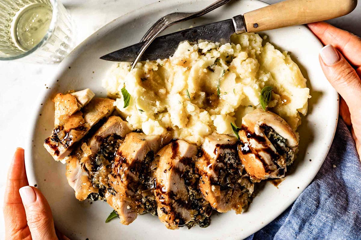 Spinach And Goat Cheese Stuffed Chicken. 