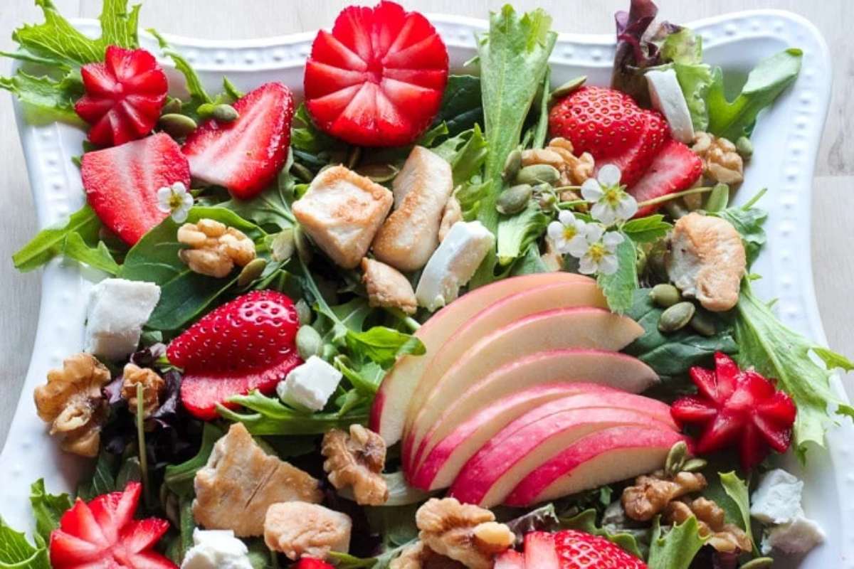 Strawberry Chicken Salad With Creamy Maple Dressing.