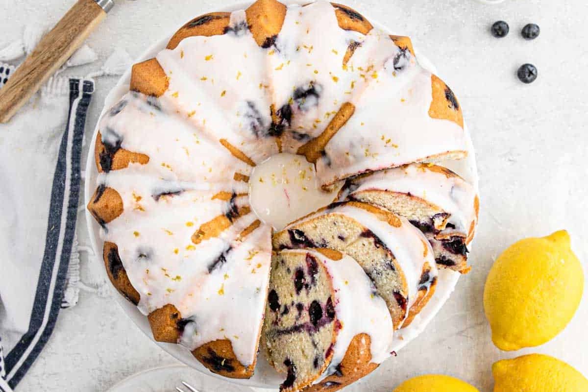 Sweet & Tangy Lemon Blueberry Pound Cake Recipe.